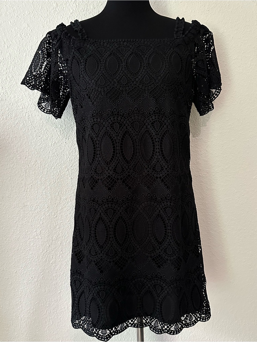 White House Black Market Black Crochet Square-Neck Mini Dress